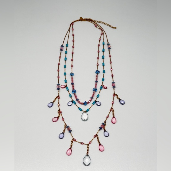 Joan Rivers Signed 3-Strand Beaded Statement Necklace – Pastel Drops | 26” - Picture 15 of 16